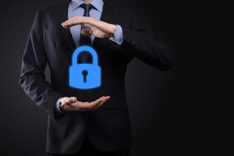 Cyber security network. Padlock icon and internet technology networking. Busi Stock Photos