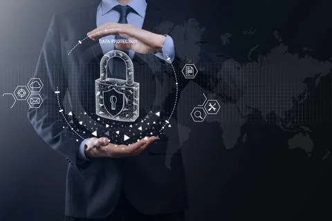 Cyber security network. Padlock icon and internet technology networking. Busi Stock Photos