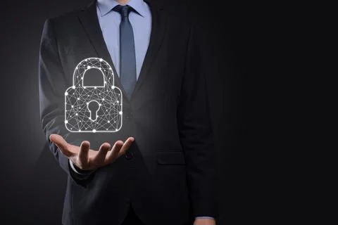 Cyber security network. Padlock icon and internet technology networking. Busi Stock Photos