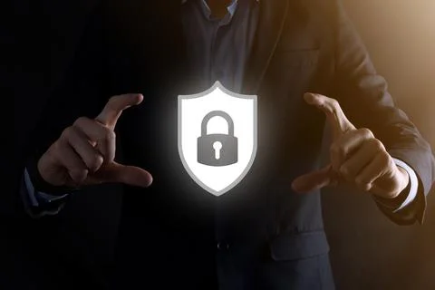Cyber security network. Padlock icon and internet technology networking. Busi Stock Photos