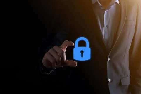 Cyber security network. Padlock icon and internet technology networking. Busi Stock Photos