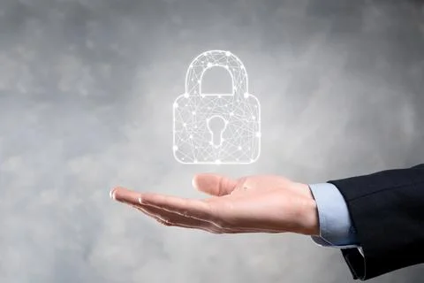 Cyber security network. Padlock icon and internet technology networking. Busi Stock Photos