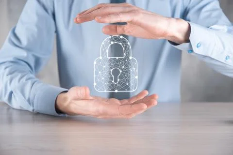 Cyber security network. Padlock icon and internet technology networking. Busi Stock Photos