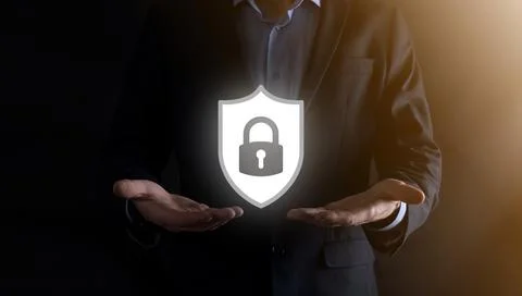 Cyber security network. Padlock icon and internet technology networking. Busi Stock Photos