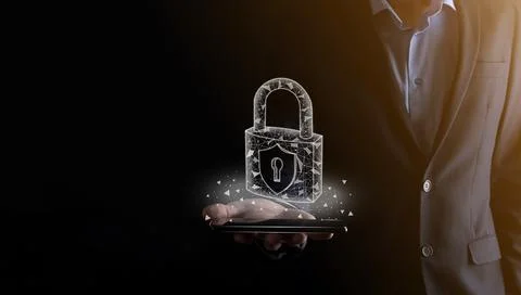 Cyber security network. Padlock icon and internet technology networking. Busi Stock Photos