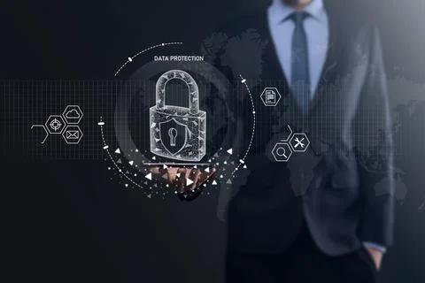 Cyber security network. Padlock icon and internet technology networking. Busi 写真素材