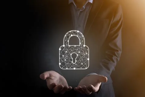 Cyber security network. Padlock icon and internet technology networking. Busi Stock Photos