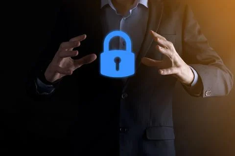 Cyber security network. Padlock icon and internet technology networking. Busi Stock Photos