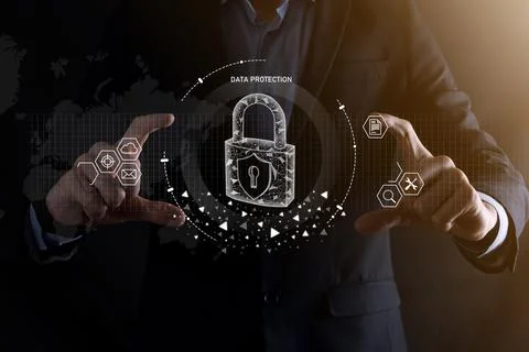 Cyber security network. Padlock icon and internet technology networking. Busi Stock Photos