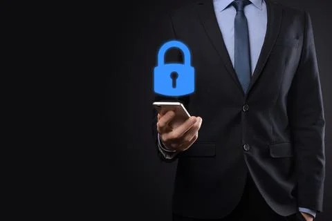 Cyber security network. Padlock icon and internet technology networking. Busi Stock Photos