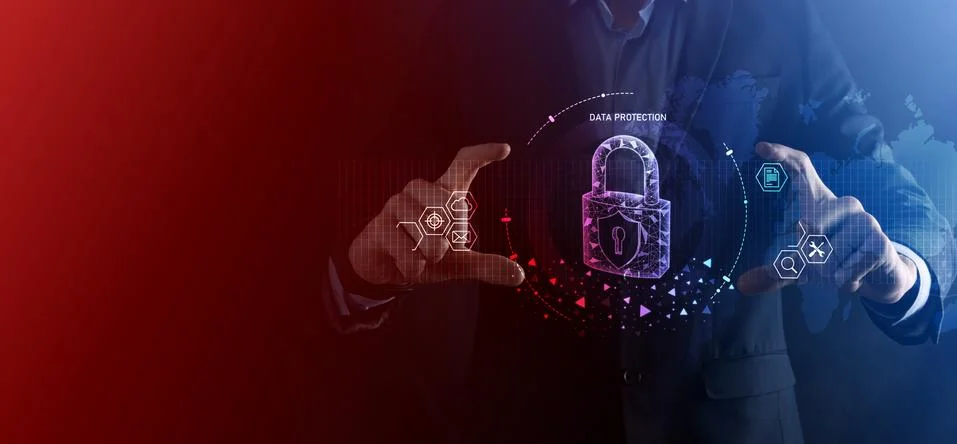Cyber security network. Padlock icon and internet technology networking. Busi Stock Photos