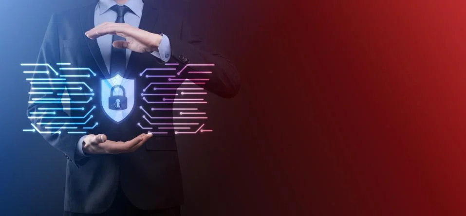 Cyber security network. Padlock icon and internet technology networking. Busi Stock Photos