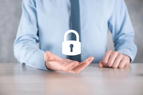 Cyber security network. Padlock icon and internet technology networking. Busi Stock Photos