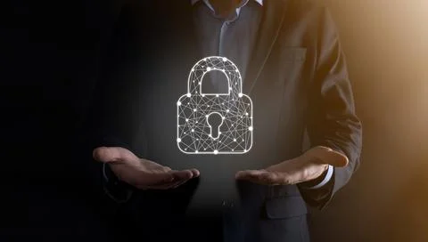 Cyber security network. Padlock icon and internet technology networking. Busi Stock Photos