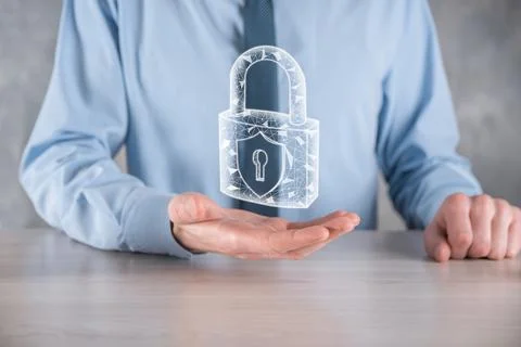 Cyber security network. Padlock icon and internet technology networking. Busi Stock Photos