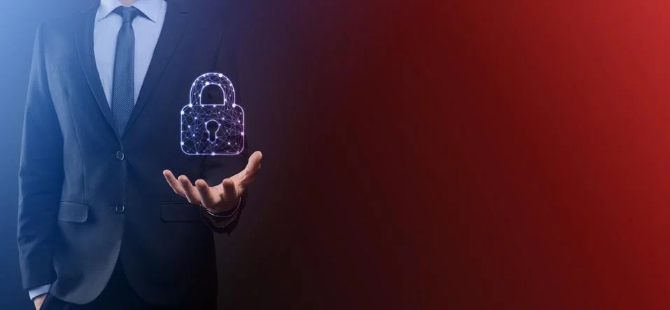 Cyber security network. Padlock icon and internet technology networking. Busi Stock Photos