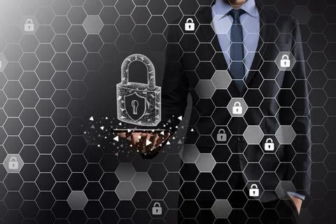 Cyber security network. Padlock icon and internet technology networking. Busi Stock Photos