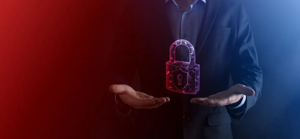 Cyber security network. Padlock icon and internet technology networking. Busi Stock Photos