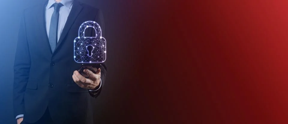 Cyber security network. Padlock icon and internet technology networking. Busi Stock Photos