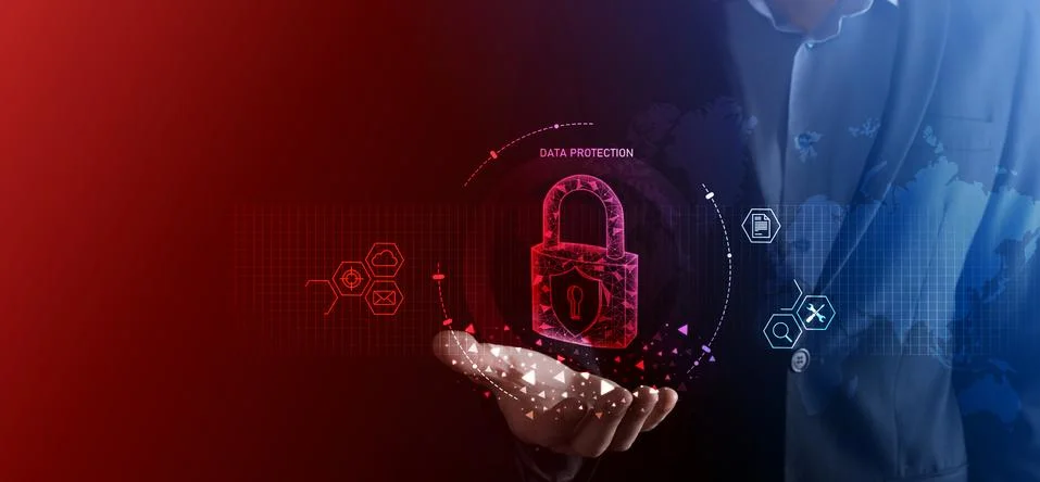 Cyber security network. Padlock icon and internet technology networking. Busi Stock Photos