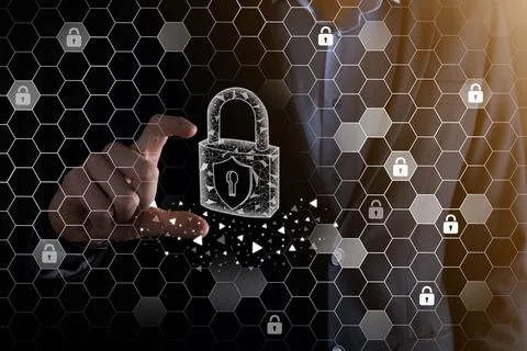 Cyber security network. Padlock icon and internet technology networking. Busi Stock Photos