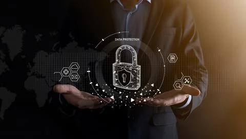 Cyber security network. Padlock icon and internet technology networking. Busi Stock Photos