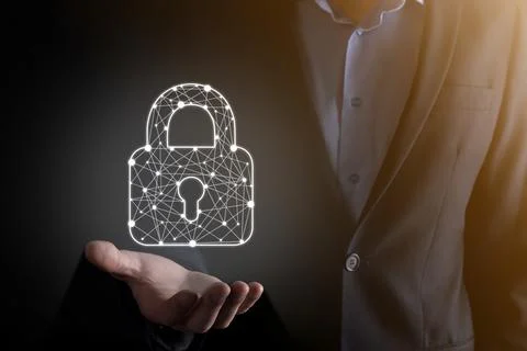 Cyber security network. Padlock icon and internet technology networking. Busi Foto stock