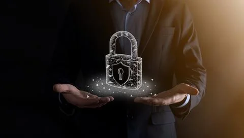 Cyber security network. Padlock icon and internet technology networking. Busi Stock Photos