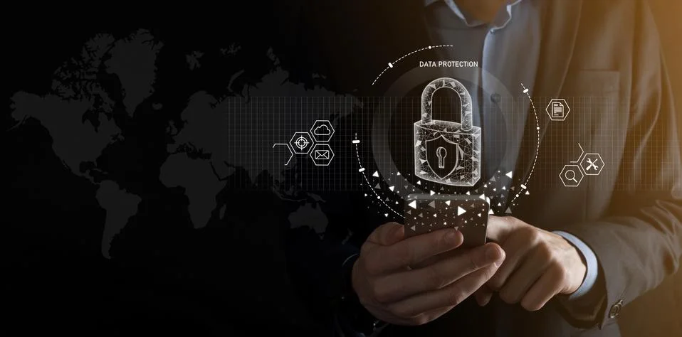 Cyber security network. Padlock icon and internet technology networking. Busi 스톡 사진