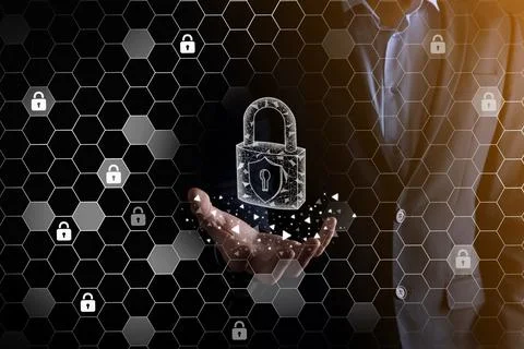 Cyber security network. Padlock icon and internet technology networking. Busi 写真素材