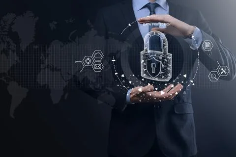 Cyber security network. Padlock icon and internet technology networking. Busi Stock Photos
