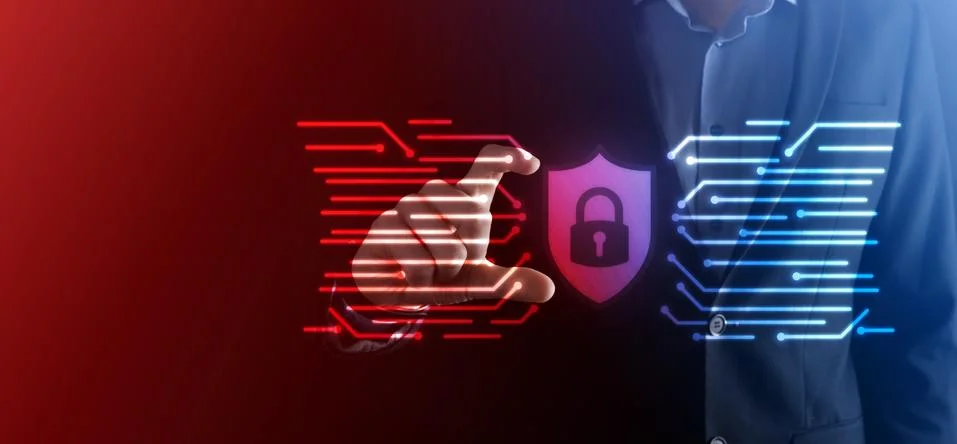 Cyber security network. Padlock icon and internet technology networking. Busi Stock Photos