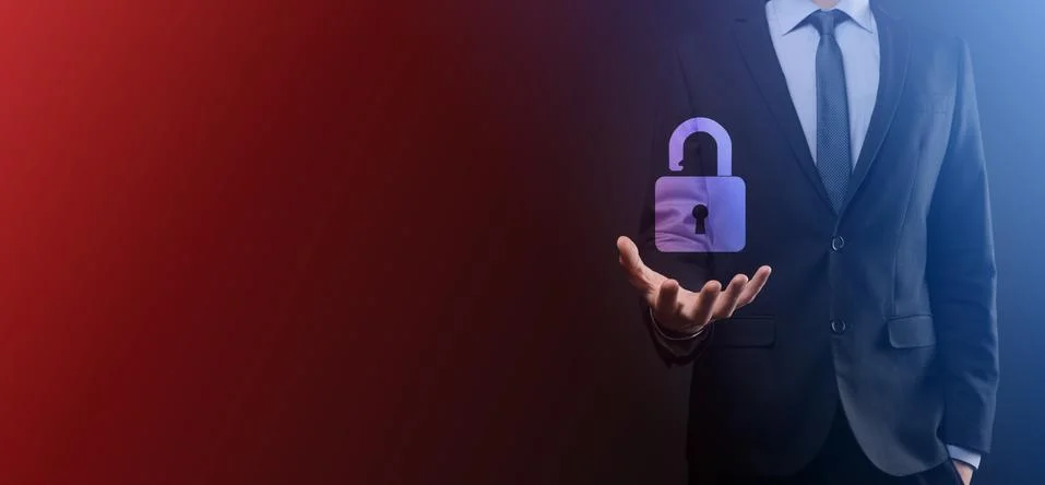 Cyber security network. Padlock icon and internet technology networking. Busi Stock Photos