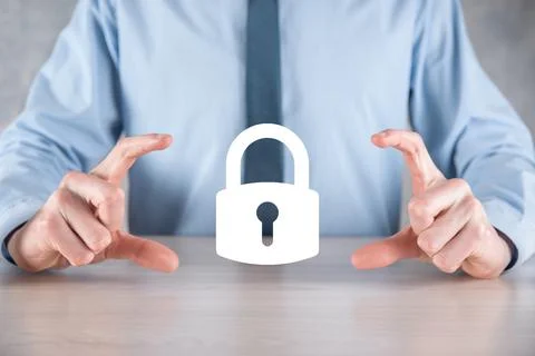 Cyber security network. Padlock icon and internet technology networking. Busi Stock Photos