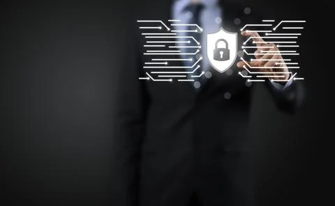 Cyber security network. Padlock icon and internet technology networking. Busi Foto stock