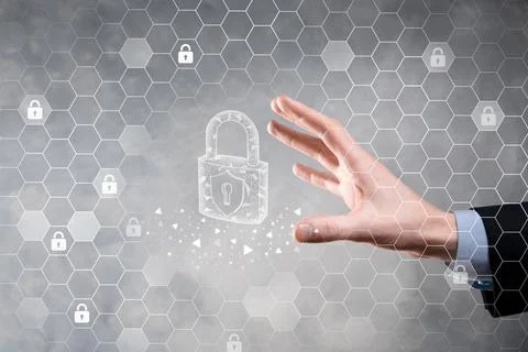 Cyber security network. Padlock icon and internet technology networking. Busi Stock Photos
