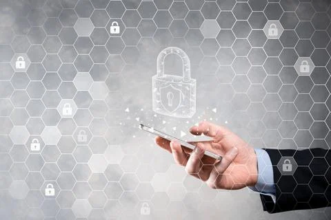 Cyber security network. Padlock icon and internet technology networking. Busi Stock Photos