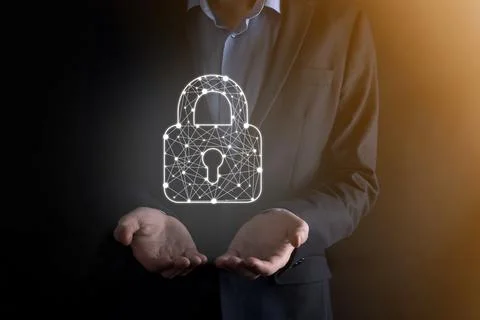 Cyber security network. Padlock icon and internet technology networking. Busi Stock Photos