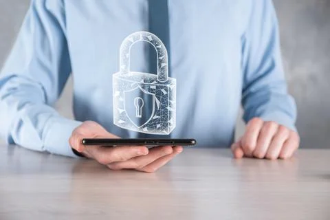 Cyber security network. Padlock icon and internet technology networking. Busi Stock Photos