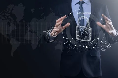 Cyber security network. Padlock icon and internet technology networking. Busi Stock Photos