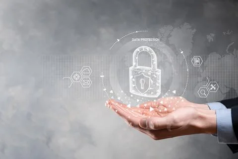 Cyber security network. Padlock icon and internet technology networking. Busi Foto stock