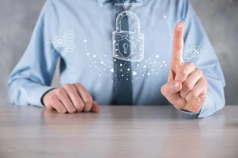 Cyber security network. Padlock icon and internet technology networking. Busi Stock Photos