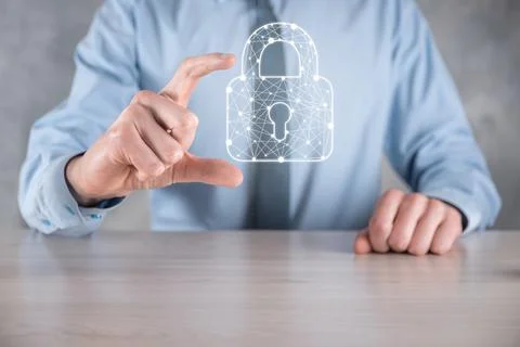Cyber security network. Padlock icon and internet technology networking. Busi Stock Photos