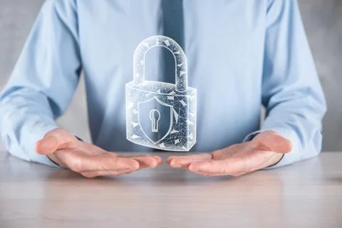 Cyber security network. Padlock icon and internet technology networking. Busi Stock Photos