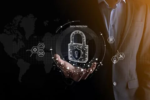 Cyber security network. Padlock icon and internet technology networking. Busi Stock Photos