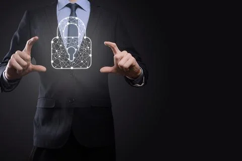 Cyber security network. Padlock icon and internet technology networking. Busi Stock Photos