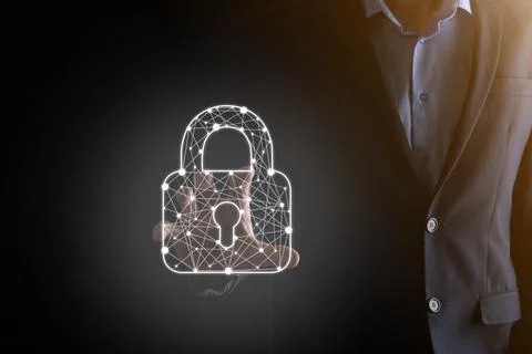 Cyber security network. Padlock icon and internet technology networking. Busi Stock Photos