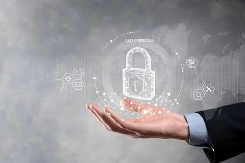 Cyber security network. Padlock icon and internet technology networking. Busi Stock Photos