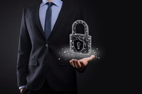 Cyber security network. Padlock icon and internet technology networking. Busi Stock Photos