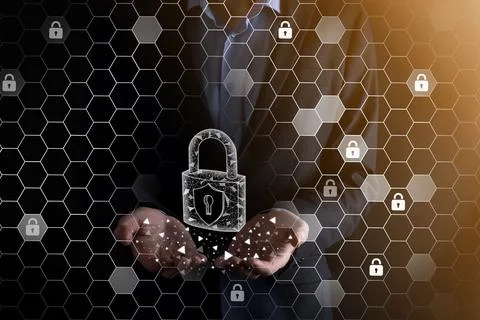 Cyber security network. Padlock icon and internet technology networking. Busi 写真素材